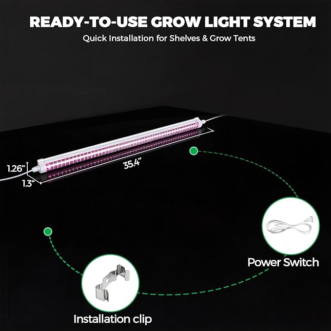 T8 LED Grow Light | 2.5 μmol/J High Efficiency | Full Spectrum (3000K+5000K+660nm) | IP65 Waterproof | 50000hr Lifespan | for Commercial Horticulture Greenhouses &amp Hydroponic Farms