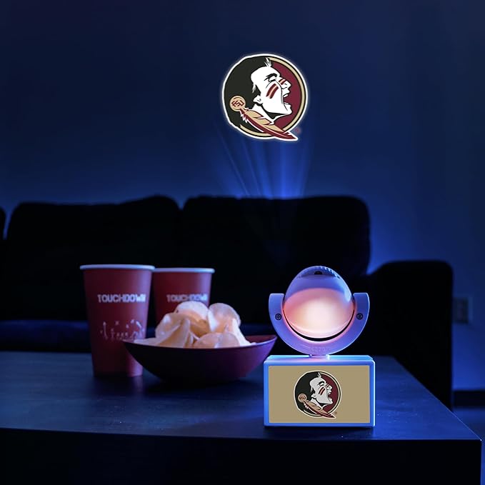 Sporticulture NCAA American Football Florida State - Adjustable Led Mini Spotlight Projector with 6 Team Logo Designs - Portable &amp Rechargeable Spotlight - Battery-Operated - 4.375” x 3.125”