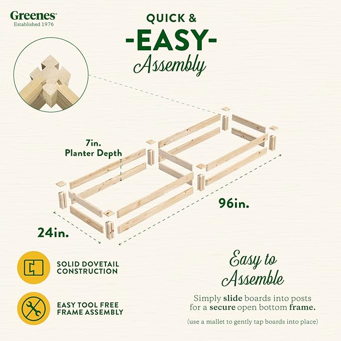 Greenes Fence Original Pine Raised Garden Bed 2' x 8' x 7 - Made in USA with American Pine