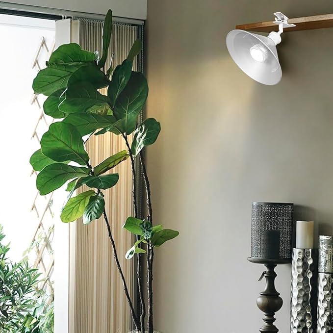 Clip Mount 5.9Ft Plug in Timing Cord Plant Light Full Spectrum White Light White Base Silver Metal Shade Adjusted Angle Simple Clamp Light for Indoor Plants
