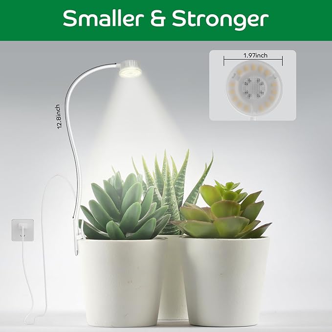 Grow Lights for Indoor Plants Growing Pot Clip On Full Spectrum LED Plant Lights with Adjustable Gooseneck and 10L Brightness 3/9/12 Hrs Auto On Off Timer for Indoor Small Plants (3 Packs)