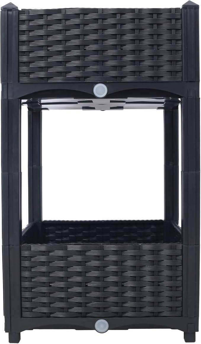 Planter Raised Garden Bed - Polypropylene with Drainage Plug Black 15.7x15.7x27.7 – Outdoor Garden Kit