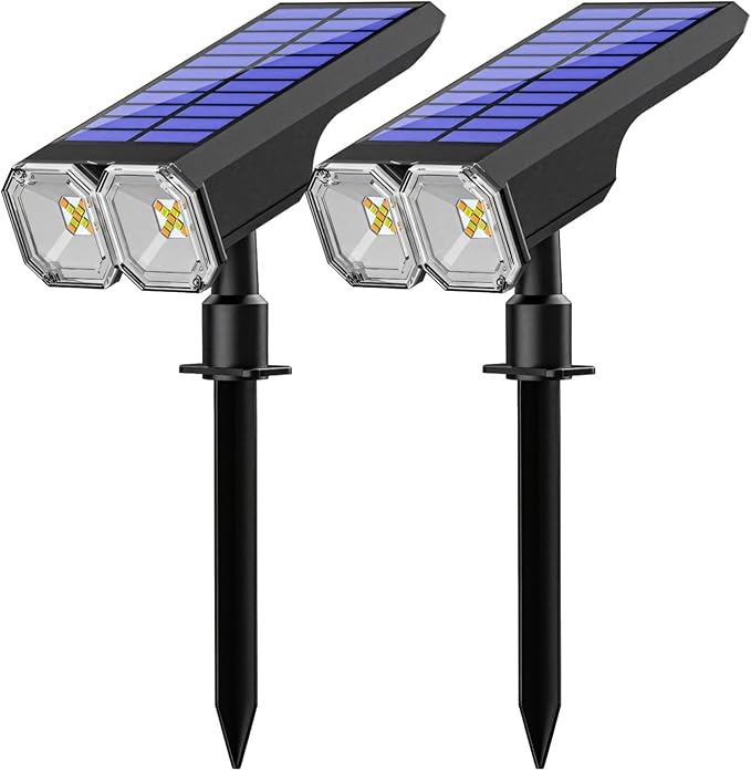 Spotlights Solar Waterproof Outdoor 90° Head Adjustable 2 Pcs Abs Material USB and Solar Charge Light RGB 8 Options Ideal for Garage Garden Patio Pathway