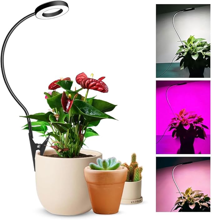 Plant Grow Light 48 LEDs Full Spectrum Grow Lights for Indoor Plants Height Adjustable Small Halo Grow Light with Clip 3 Spectral Modes Auto Timer 3/9/12Hrs 10 Levels BrightnessBlack