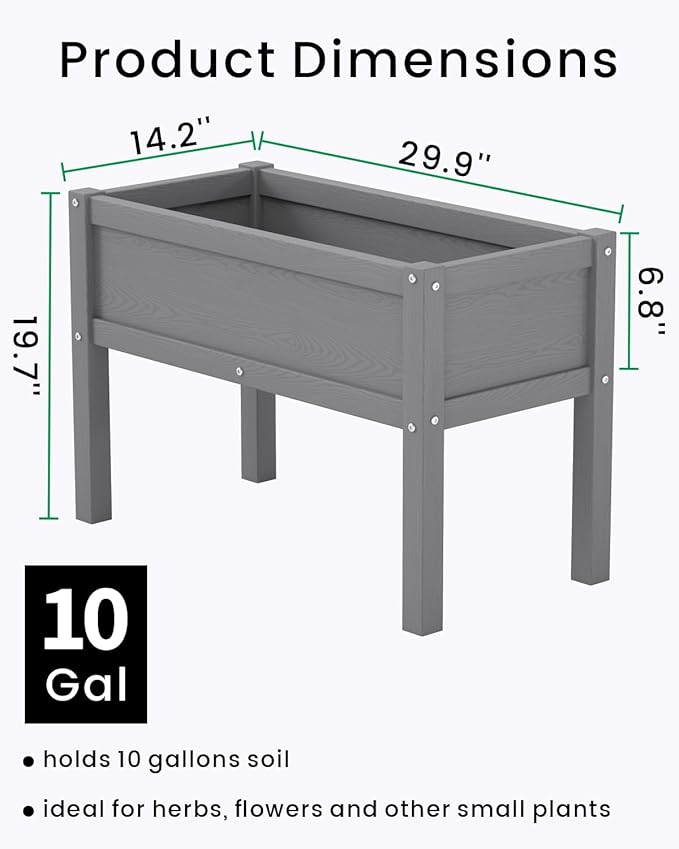 Small HDPE Raised Garden Bed Elevated Planter Box with Legs Outdoor All-Weather Planter Raised Beds for Seeds Herbs Flowers Vegetables (Grey)