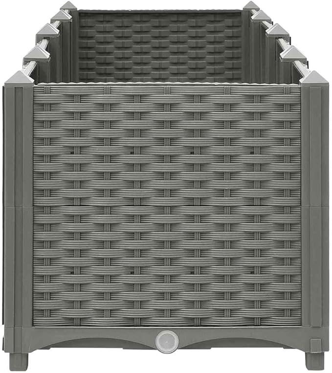 Large 63 x 63 x 14.9 in Light Grey Raised Planter Box UV-Resistant Polypropylene Garden Bed with Basketweave Texture Modern Outdoor Flower &amp Herb Container for Patio Balcony