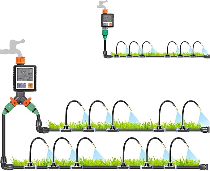 New Drip Irrigation System KitAutomatic Garden Watering Systemwith 360-degree Bending Dropper Atomizing Copper Nozzle and Smart Irrigation Controllerfor Garden Greenhouse20M/65.6FT+Controller