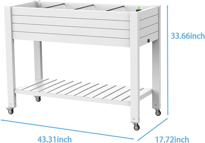 43 Elevated Garden Bed with Wheels &amp Legs 78L/21 Gal Large Raised Planter Box with Drainage &amp Water Level Indicator Mobile Herb Garden Kit for Patio &amp Balcony Grayish-White