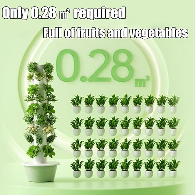 Hydroponic Tower Indoor Smart Garden with LED Lights Vertical Aeroponic Growing System for Herbs Fruits Vegetables(28holes)
