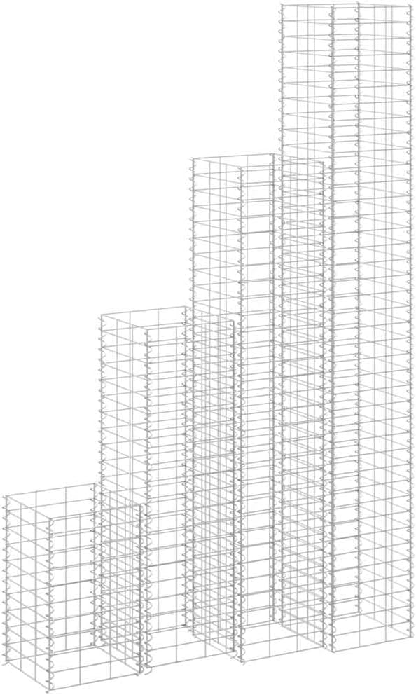 Gabion Raised Garden Bed 11.8x11.8x78.7 Silver Metal Planter Tall Vertical Steel Box for Flowers Vegetables Patio Lawn Backyard