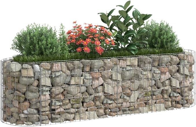 YAFF Galvanized Iron Gabion Raised Bed Rectangular Silver Planter for Outdoor Garden and Terrace 74.8 x 74.8 x 19.7 Inches