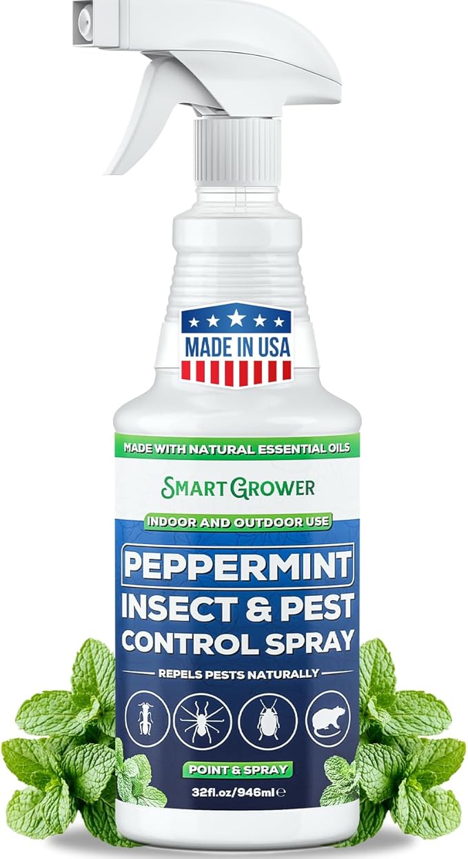 All Natural Peppermint Oil Insect &amp Pest Control Spray Repels Mice Spiders Ants for Home Indoor Outdoor Garden Maximum Strength Smart Grower Ready to Use 32 FL OZ