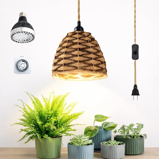 30W Full Spectrum Hanging Grow Light for Indoor Plants 4000K Warm White with Timer and 15FT Power Cord Pendant Plant Light for Large Tall Plants Garden Flowers Greenhouse