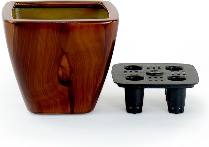 Generic 2 Pack Smart Self Watering Planter Pot for Indoor and Outdoor Dark Wood Square Cone