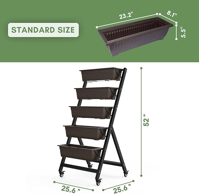 TOREVSIOR 5-Tier Vertical Raised Garden Bed Vertical Garden Planter with Water Drainage Elevated Garden Bed for Vegetables Flowers Herbs Indoor Outdoor