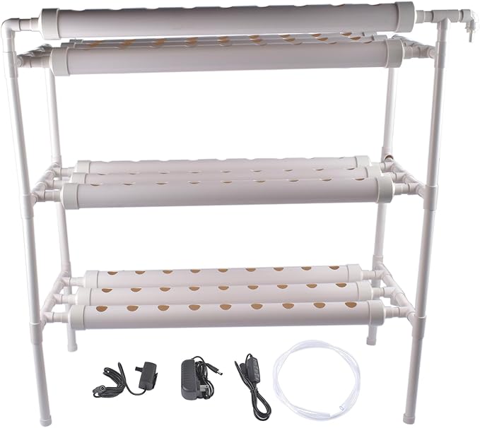 Hydroponic Grow Kit 3 Layer 90 Plant Sites 10 Food-Grade PVC-U Pipes Floor Standing Hydroponic Grow System for Leafy Vegetables