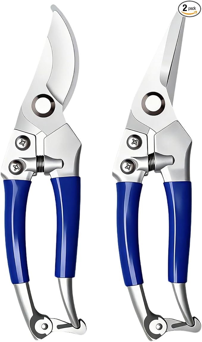 2-Pack Zinc Alloy Pruning Shears Set for Gardening | R3120 Curved &amp R3121 Straight Garden Shears 8x20cm | Professional Gardening Tools with Bypass Blades for Plants Flowers &amp Branches