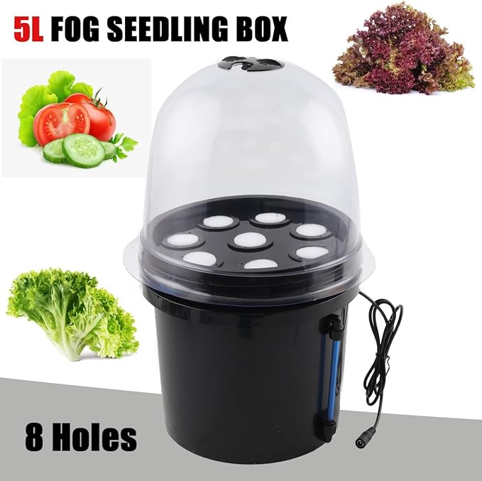Hydroponics Planting Growing Kit 8 Holes 5L Fog Seedling Box Aeroponic Bucket Hydroponic Equipment Seedling Cultivation for Home