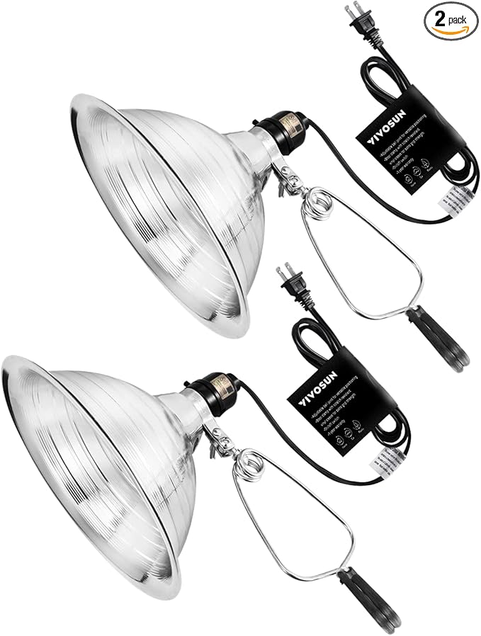 VIVOSUN Clamp Lamp Light with Detachable 8.5 Inch Aluminum Reflector up to 150 Watt E26 Socket (No Bulb Included) 6 Feet Cord UL Listed Pack of 2