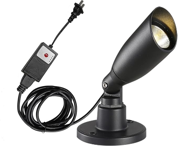 Kiven IP66 Waterproof LED Landscape Up Down Ligh COB Decorative Spotlight with Plug-in Cord and Timer for Indoor Outdoor House Park Yard Step Statue Lawn Light (10W Warm White)