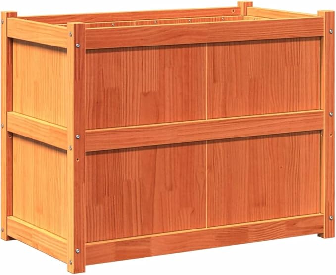 Solid Pine Wood Garden Planter Wax Brown 35.4x19.7x27.6 Raised Garden Bed for Outdoor Plants Patio Balcony