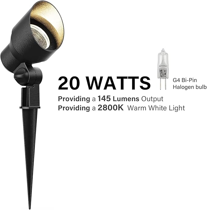 VM Low Voltage Landscape Lights 12V AC 20W Outdoor Spotlight Flood Lights 145 Lumens G4 Bi-Pin Halogen Lighting 2800K Warm White Light for Garden Yard Pathway Driveway Lighting 8Pack