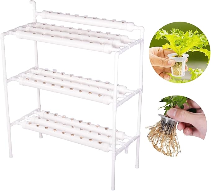 Hydroponics Growing System 90 Plant Sites3 Layers 10 39 Long Food-Grade PVC-U Pipes Hydroponic Gardening System Grow Kit with Water PumpTimerNest Basket and Sponge for Leafy Vegetables