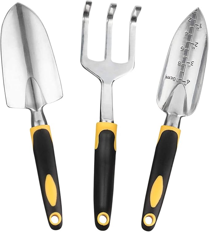 DINGFAN Garden Tools Set Garden Edging Tool 3 Pcs Gardening Tool Set for Women Men Mini Aluminum Garden Hand Tools Kit Ideal Garden Tools Gifts
