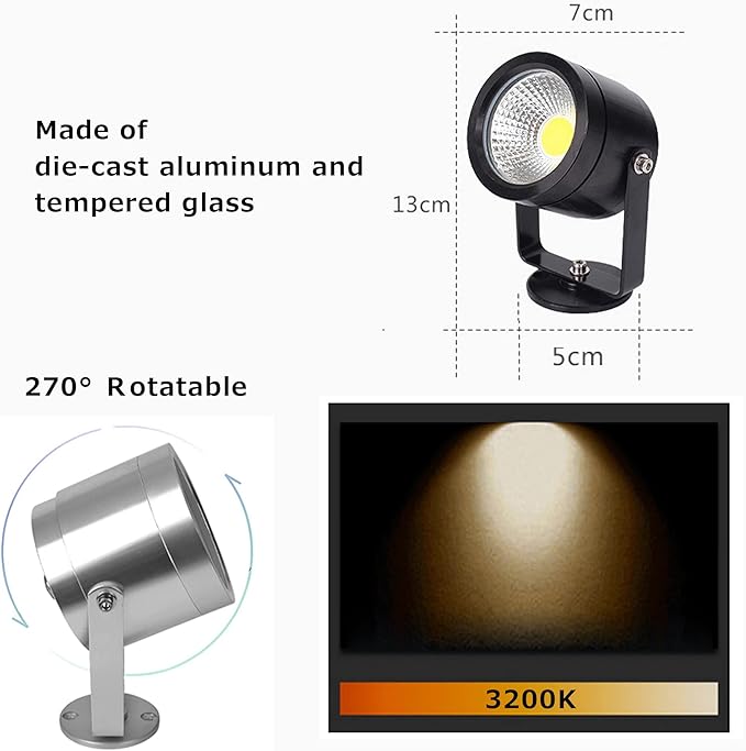Outdoor LED Spotlight Timer Waterproof Bright Outdoor Flag Light Landscape Automatic Mini Lawn Lamp 5W Graden Lights Lawn Decorative Lamp with Plug Courtyard Front Yard Warm White