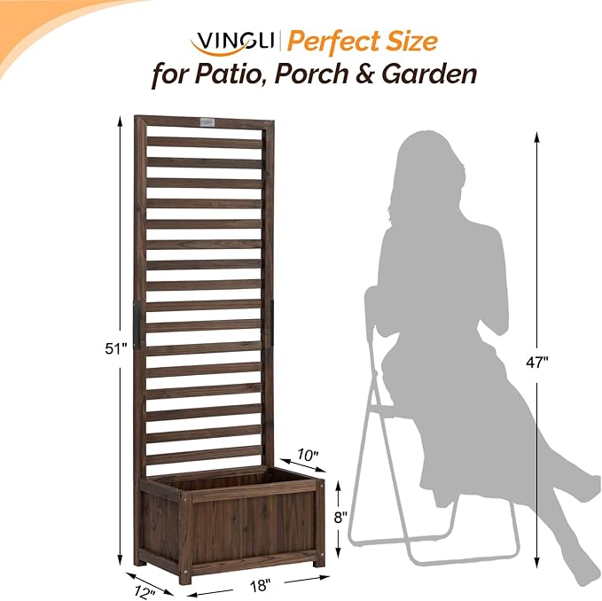 VINGLI Wooden Planter with Trellis 51 Height Elevated Garden Beds Outdoor FreeStanding Planter Box with Drainage Holes for Flower Vegetable Fruit Herb in Garden Patio Balcony 1PCS