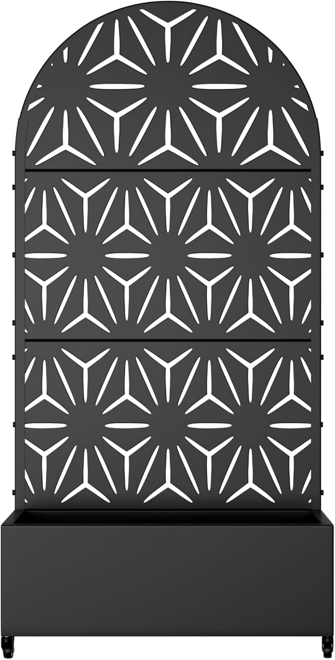 Casaphoria Metal Raised Garden Bed with Trellis and Wheels 72x35x16 Arched Planter Box for Climbing Plants Vegetables &amp Vines Features Drainage Holes and Privacy Screen (Black-Star)