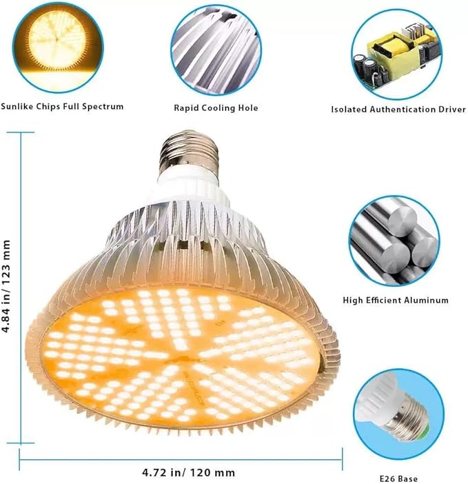 Sxminer 100W LED Grow Light Bulb E26/E27 Base 3000K Warm White Full Spectrum 150 LED Chips for Indoor Plants Seed Starting Succulents Greenhouse Hydroponics - 1 Pack