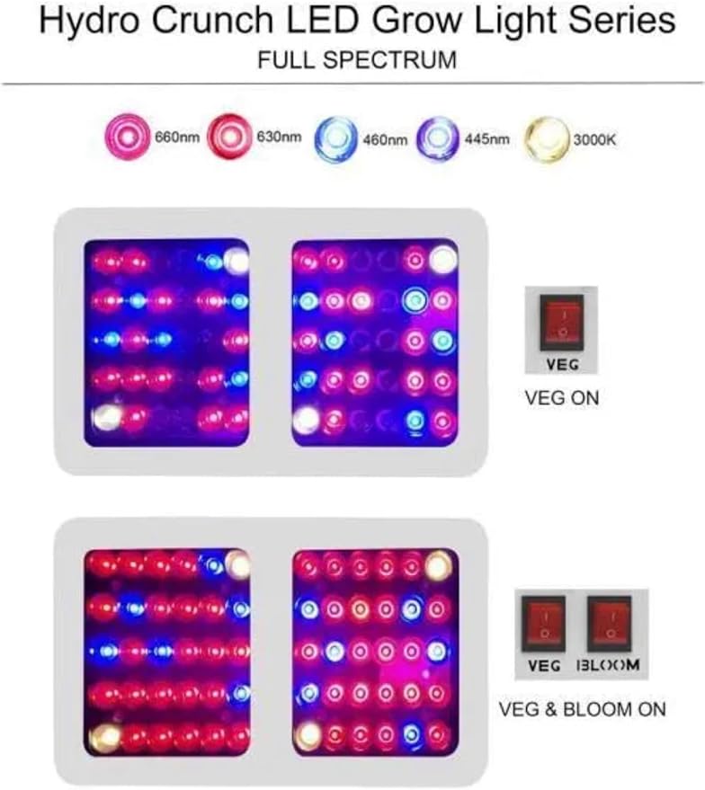 Hydro Crunch Two Led Grow Light with High Yield Diodes Full Spectrum LED Grow Lights for Indoor Plants Greenhouse Veg Bloom Light Hydroponic Grow Lamp (600 W) Two Lights Included.