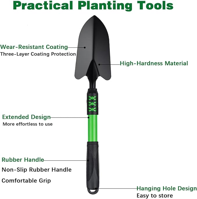 Garden Tool Set 3 Pack Gardening Tools Stainless Steel Heavy Duty Hand Cultivator Hoes Shovel for Planting Weeding Digging Gardening Gifts for Women Green