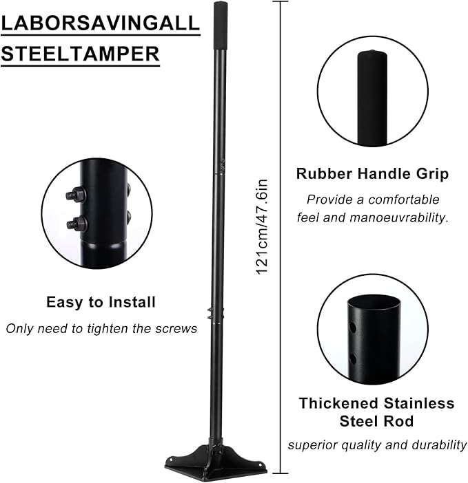 48 Inch Handle Steel Tamper 8 x 8 Heavy Duty Garden Tamper Tool Labour-Saving for Levelling Land Installing Paving Stones and Repairing Pavements