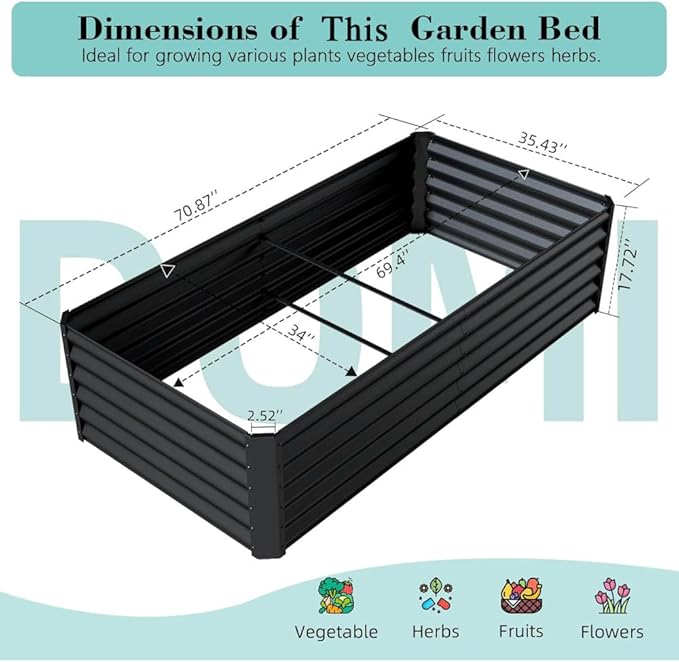 Heavy-Duty Galvanized Steel Raised Garden Bed for Outdoor Vegetable Fruit and Flower Planting – Rust-Resistant Metal Planter Box (Dark Gray - 6x3x1.5 ft)