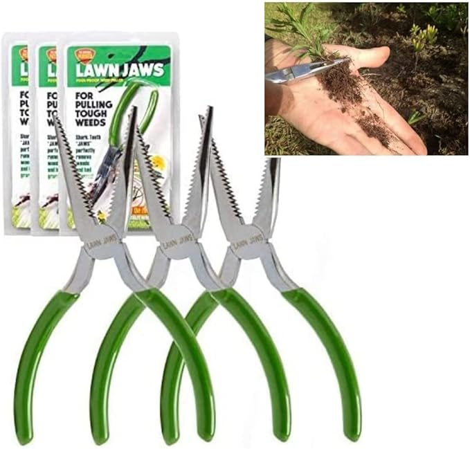 The Original Sharktooth Weed Puller Remover &amp Gardening Tool Weeder (3 Pack)-Pull from The Root Easily! Ergonomic Handheld Weeding Tool for Spring Summer Cleaning for All Ages &amp Abilities