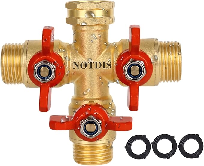 3 Way Hose Splitter Solid Brass High Volume 3 Way Hose Splitter Valve with Metal Handle Heavy Duty High Flow Spigot Splitter with Shut off Valve 3/4 Inch Garden Tap Splitter