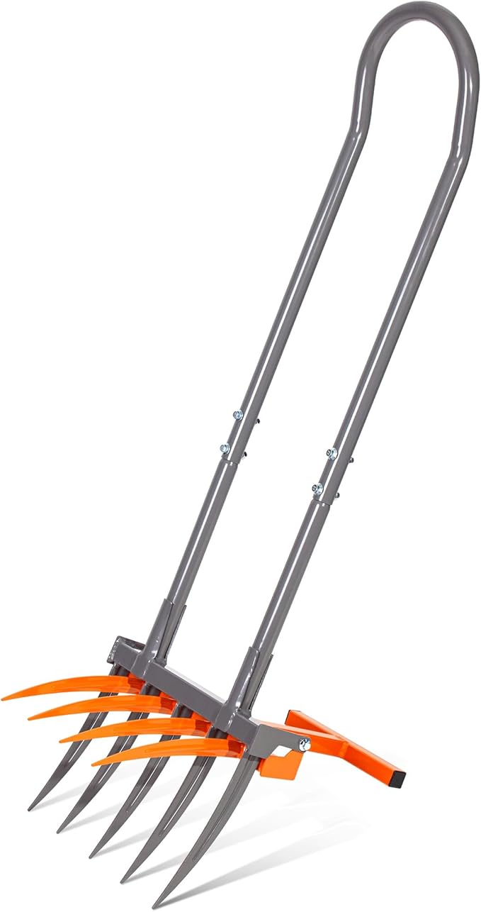 Walensee Broad Fork Garden Tool 9 Tines Heavy Duty Broadfork Hand Tiller 2-in-1 Garden Pitchfork with Ergonomic U-Shaped Handle Spading Digging Fork for Gardening Cultivating