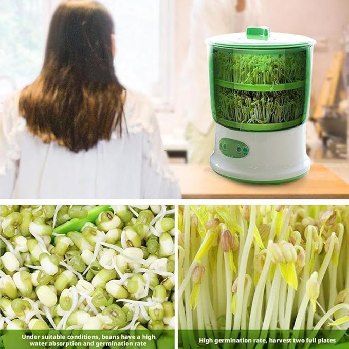 2-Tier Seed Sprouting Kit Stackable Bean Seed Sprouter Tray Ripple Soil-Free Sprouter Tray for Beans Alfalfa Seeds Bean Sprouts Machine A