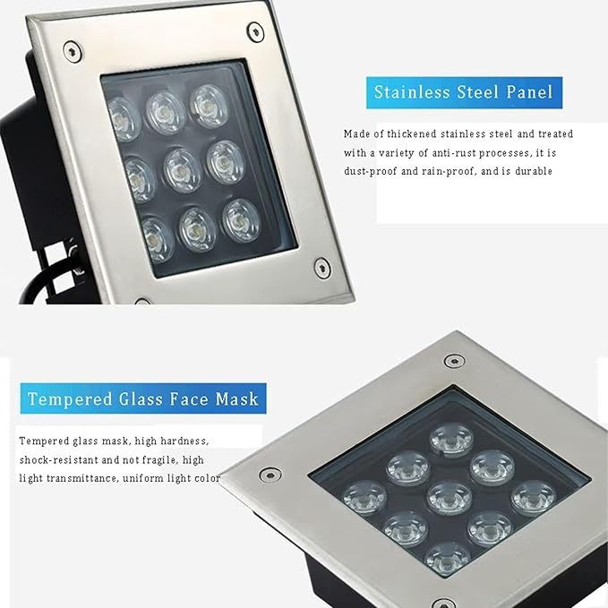 Outdoor Buried Lights - Ground LED Landscape Lamp IP66 Waterproof AC85-265V Recessed LED Spotlight Square Underground Light for Garden Pathway Driveway Deck Landscape Lamp (Warm White 18W)