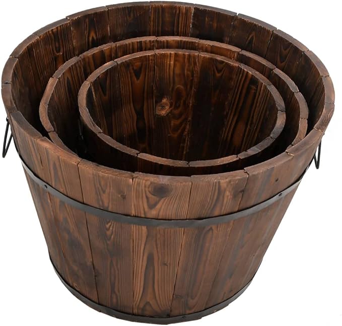 3 Piece Wooden Bucket Planter SetMultifunctional Raised BedPlant Privacy FenceBalcony Planter BedsHerb PlantersGreenhouse Planterfor HerbsFlowersOutdoorVegetablesSolid Wood Fir