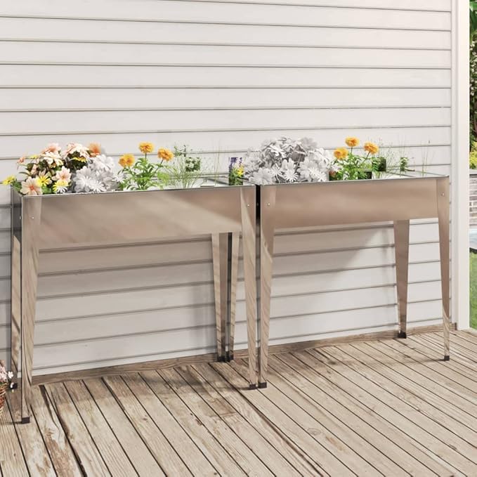 Galvanized Steel Garden Planter Set of 2 Large 39.6x39.6x35.4 inch Rectangular Outdoor Planters for Deck Patio Weather-Resistant Raised Garden Beds