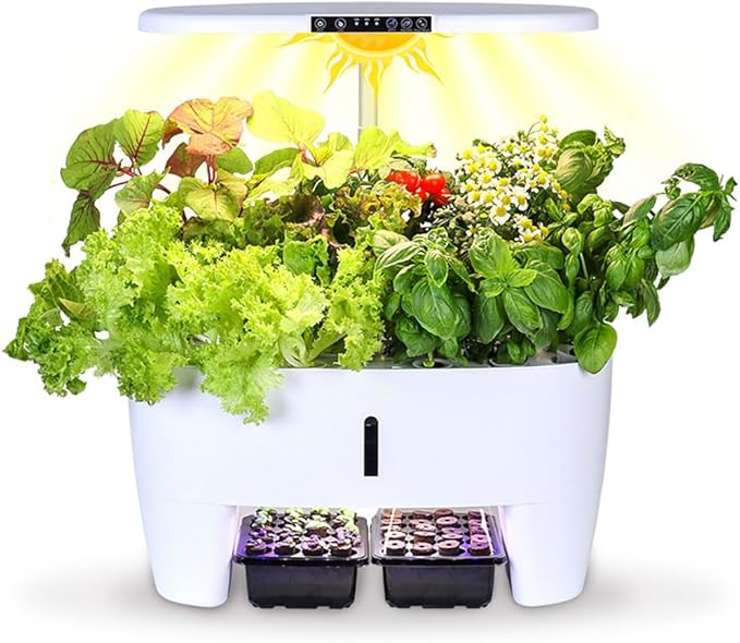 Hydroponic Garden Kit - 16 Pod Indoor Herb Planter with 7L Water Reservoir Adjustable Height Grow Light 3 Light Modes for Home Kitchen Gardening