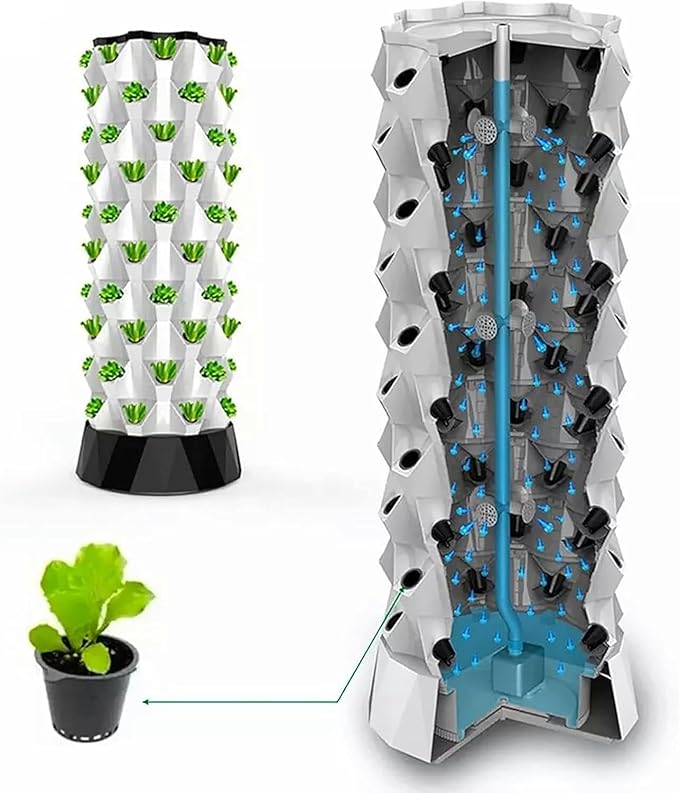 Hydroponic Kits Indoor Planting System Vertical Planting Tower Seed Beds and Net Pots for Herbs Fruit and Vegetables // 1 Pc. Beginner Hydroponics System(6 Layers)