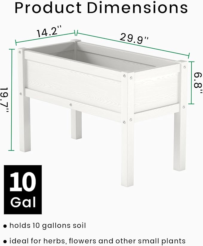 Small HDPE Raised Garden Bed Elevated Planter Box with Legs Outdoor All-Weather Planter Raised Beds for Seeds Herbs Flowers Vegetables (White)