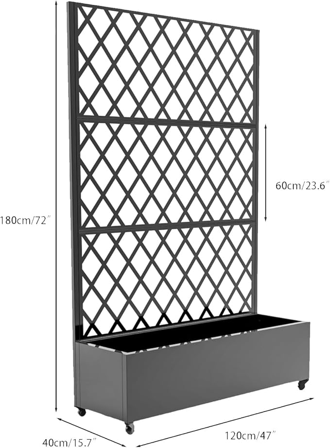 Large Metal Raised Planter Box with Trellis &amp Wheels – Galvanized Garden Bed with Privacy Screen &amp Drainage Holes for Climbing Plants &amp Vines Outdoor/Indoor for Patio Balcony &amp Garde