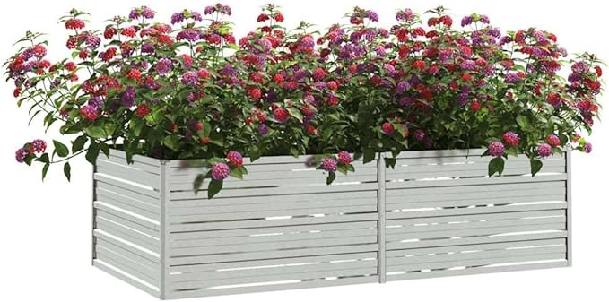 Garden Raised Bed Silver Galvanized Steel 63x63x17.7 Inch Large Rectangular Outdoor Planter Box for Vegetables Herbs Flowers Patio Terrace