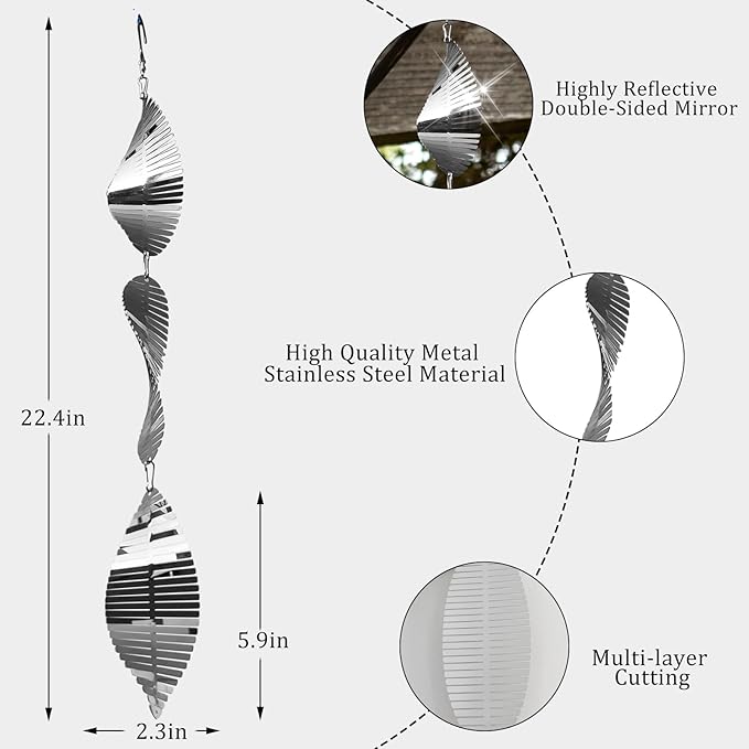 Stainless Steel Bird Deterrents for Outside3D Wind Spinners Outdoor Decor12 Discs Reflective Bird Scare Discs 4 Set Bird Reflectors to Keep Woodpecker Pigeon Away from House Window Patio Yard Porch