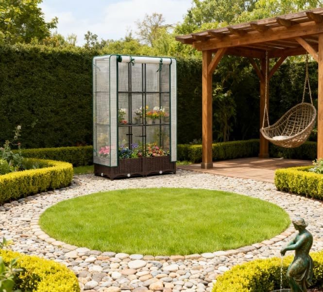 Outdoor Plant BoxGarden Bed with Trelliswith CoverDrainage Holes and Zipper Door